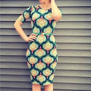 LulaRoe Julia 1st & 5th pic show how it looks on. Patterned Dress - Red and Blue